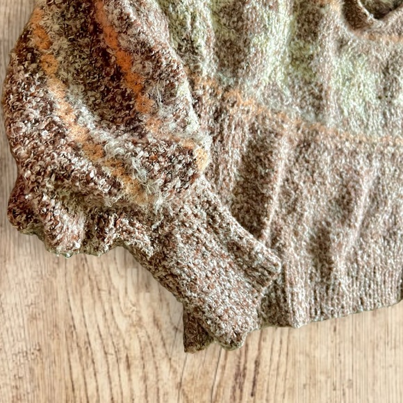 Free People Snowflake Sweater Gingerbread Combo pink cropped small puff sleeve - Picture 8 of 9